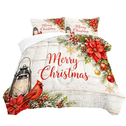 Christmas Comforter Set Twin Bedspread Rustic Bird Red Cardinal 17-02