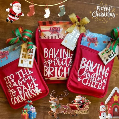 Christmas Pot Holder & Oven Mitt Set Gift for Teacher, Neighbor, Family - 3PCS Christmas Calories Don't Count Variation