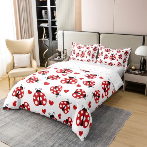Red Ladybug Twin Bedding Set - Cotton Duvet Cover & Pillowcase, Girl Kids Room Decor