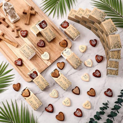 Christian Wooden Heart Gift Set with 108 Pieces & Inspirational Box - Multicolor