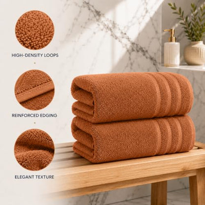 Jumbo Bath Towels 2-Pack - 35 x 70 Inches, Tera Orange - Soft & Absorbent