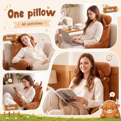 Large Highland Cow Reading Pillow with Removable Headrest & Armrests
