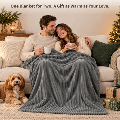 Garvee Light Gray Heated Blanket with Foot Pockets, 50x62 Electric Throw, Reversible Ribbed & Sherpa