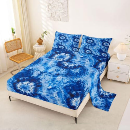 Kids Full Size Iridescent Tie Dye Sheet Set - Blue Indigo, 4 Pieces