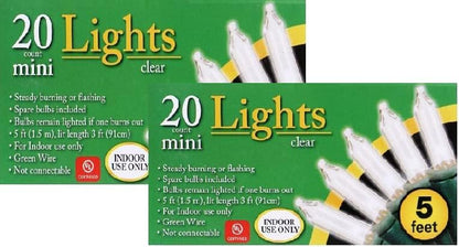 20 Count Mini Indoor String Lights, Clear, 5 Feet, Incandescent Bulbs