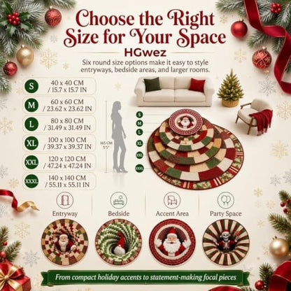 Christmas 3D Vortex Santa Floor Mat - Round Optical Illusion Rug, 39.37in, Anti-slip, Easy Clean