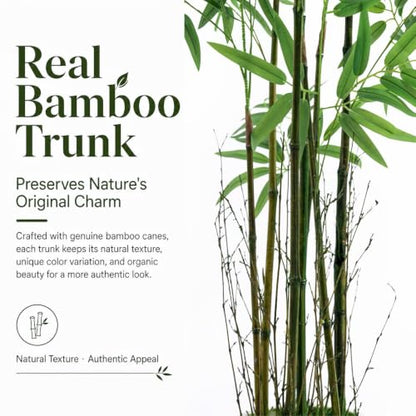 6FT Artificial Bamboo Tree with Real Bamboo Trunks and Silk Leaves - Indoor Faux Plant