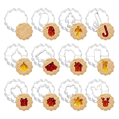 Christmas Metal Cookie Cutters Set - 12 Designs including Wreath Gingerbread Snowflake Deer