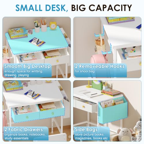 Height Adjustable Kids Desk and Chair Set for 3-12 Years - Study Table with Storage