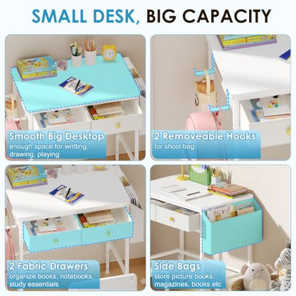 Height Adjustable Kids Desk and Chair Set for 3-12 Years - Study Table with Storage