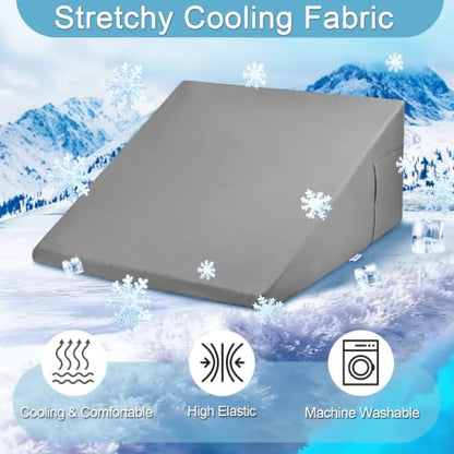 Cooling Wedge Pillow Cover 24x24x12 Inch with Side Pockets - Breathable & Machine Washable
