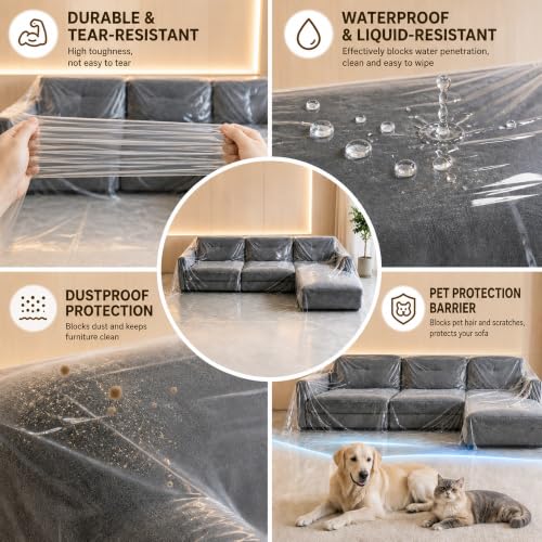 Clear Waterproof L-Shape Couch Cover - Large Sofa Protector for Indoor Furniture
