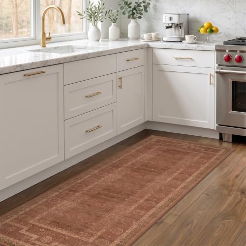 Terracotta Taupe 2x6 Hallway Runner Rug Farmhouse Rustic Boho Non-Slip