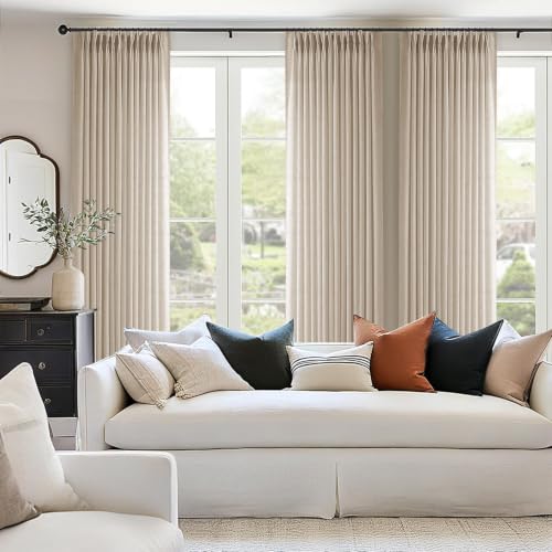 White Pinch Pleated Linen Curtains 84 Inch Long, 2 Panels - Ready to Hang