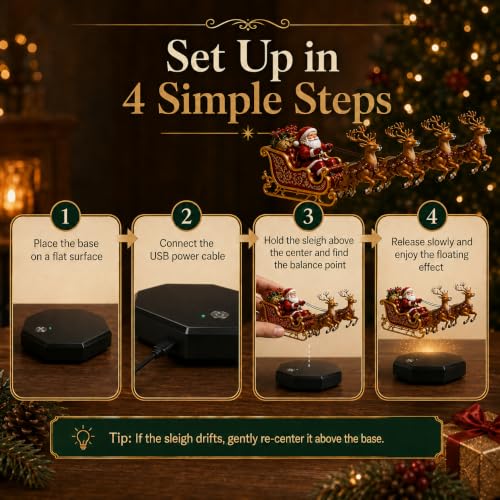 Floating Santa Sleigh - Magnetic Levitation Christmas Display for Home Decor - Red