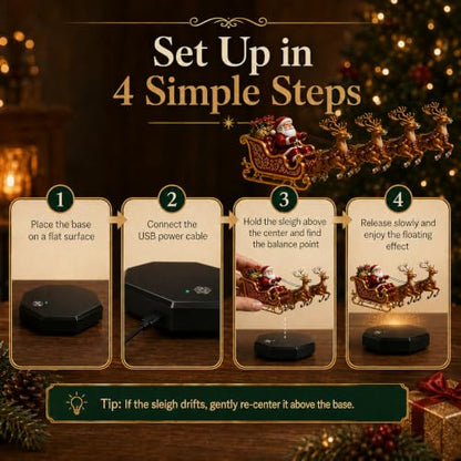 Floating Santa Sleigh - Magnetic Levitation Christmas Display for Home Decor - Red