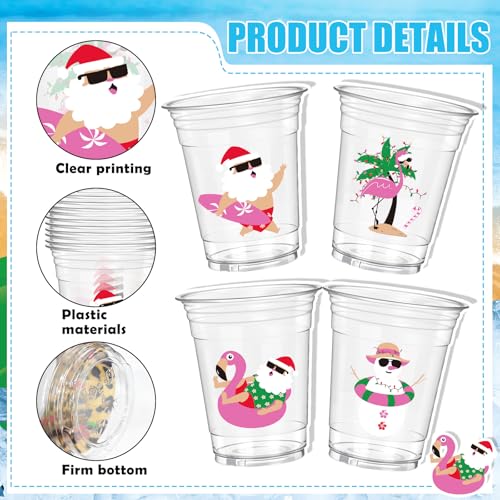 Summer Christmas Plastic Cups 50 Pack - 12 OZ Disposable Party Cups for Holiday & Summer Events