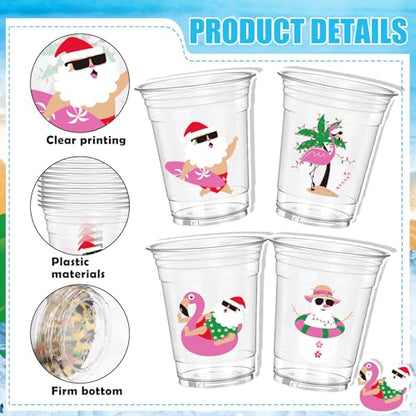 Summer Christmas Plastic Cups 50 Pack - 12 OZ Disposable Party Cups for Holiday & Summer Events