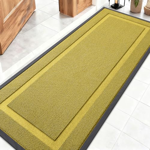OLANLY Front Door Mat Indoor Outdoor Entrance, Waterproof All-Season, All-Weather Doormat, Sturdy Natural Rubber, Low Profile, Easy Clean Patio Porch Entryway Mat, 59x20, Lime Green