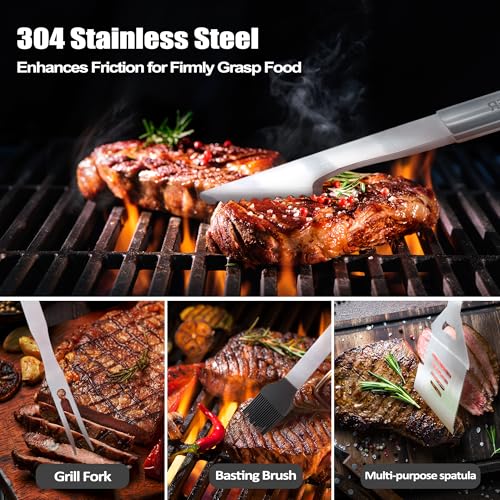 Heavy Duty Poppy Gifts for Grandpa Grill Set - Stainless Steel BBQ Utensils with Non-Slip Handles - Poppy Variation