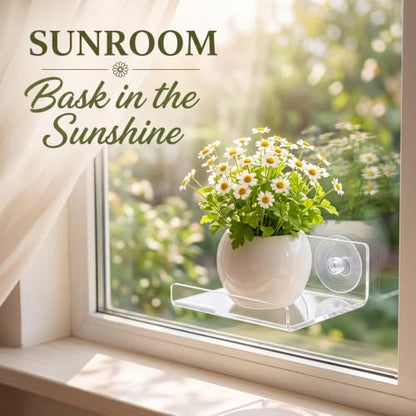 Clear Acrylic Window Plant Shelves - 2 Pack, Suction Cup Floating Ledge for Herbs & Microgreens