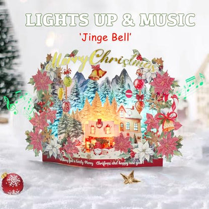 Pop Up Christmas Cards - 3D Musical Lights Up Woodland Winter Holiday Scene - Variation of THIS listing