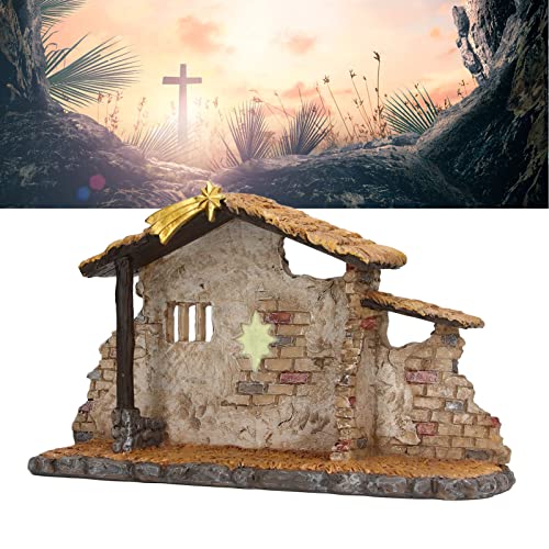 Nativity Scene Resin Stable Statue Christmas Manger with Star of Bethlehem for Home & Holiday Decor