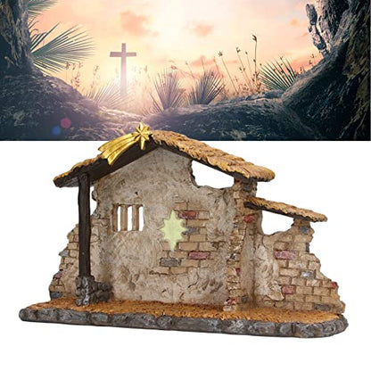 Nativity Scene Resin Stable Statue Christmas Manger with Star of Bethlehem for Home & Holiday Decor