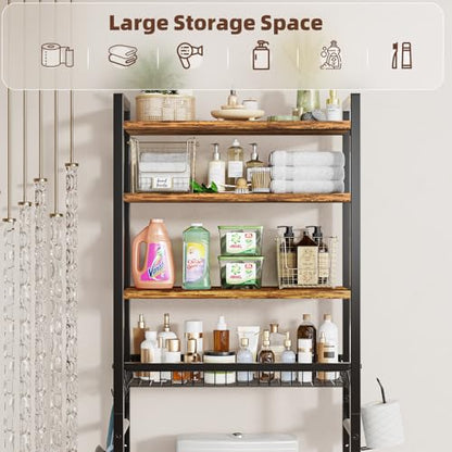 Over Toilet Storage Rack 4 Tiers Bathroom Organizer Vintage Brown