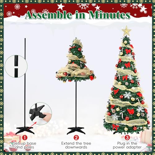 Pre-Lit 6FT Artificial Christmas Tree with Ornaments & Remote Control