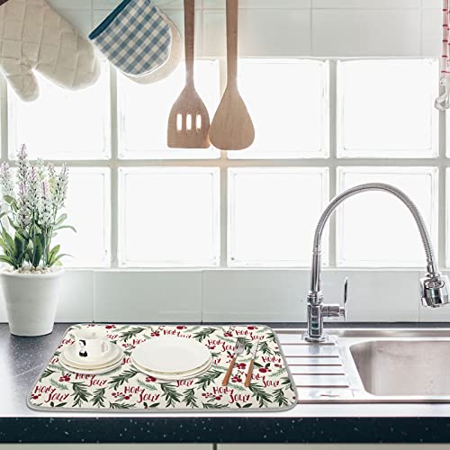 Christmas Absorbent Dish Drying Mat 18x24 Inches Holiday Kitchen Decor
