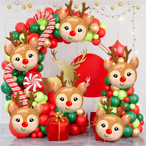 Reindeer Balloons Set - Christmas Foil Party Decor, Style 2, 6 Pieces