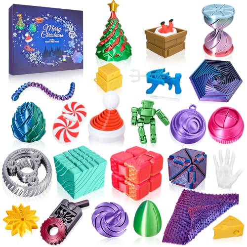 24pcs Fidget Toys Advent Calendar - Stress Relief Spiral Cone & Pyramid Set