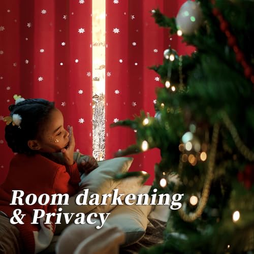 Christmas Snowflake Curtains for Living Room - 42x72 Inches, Red & White, Pack of 2 - Holiday Window Treatments