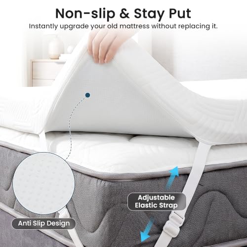 Queen Size 3-Inch Gel Memory Foam Mattress Topper Ventilated Soft Cover - White