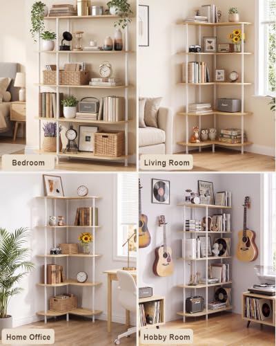 5-Tier Corner Shelf Adjustable Tall Corner Shelves Natural Beige - Golener