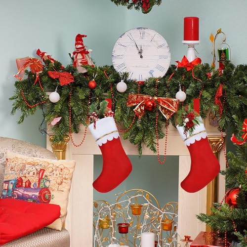Christmas Stockings Bulk 20 Pack - Red with White Cuff & Gold Trim - Holiday Decorations