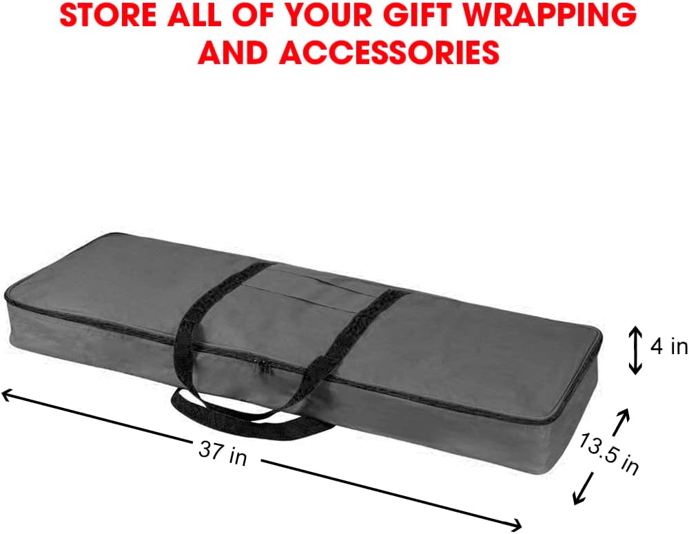 Primode Gift Wrap Organizer - Christmas Wrapping Paper Storage Bag with Pockets | 37” x 14” x 4” | Durable 600D Oxford Material (Gray)