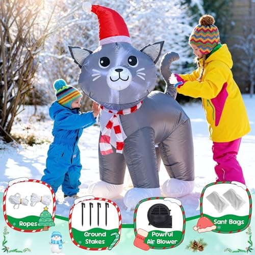 4Ft Christmas Grey Cat Inflatable Decoration with LED Lights - Variation of This Listing
