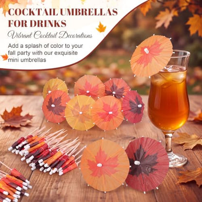 Fall Drink Umbrellas Cocktail Picks Maple Leaf Paper Umbrellas for Cocktails & Garnishes
