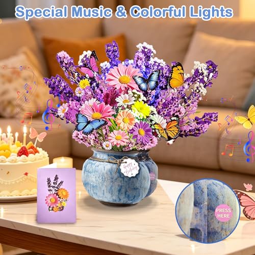 Lavender Birthday 3D Pop Up Card with Music & LED Lights – XUNXMAS