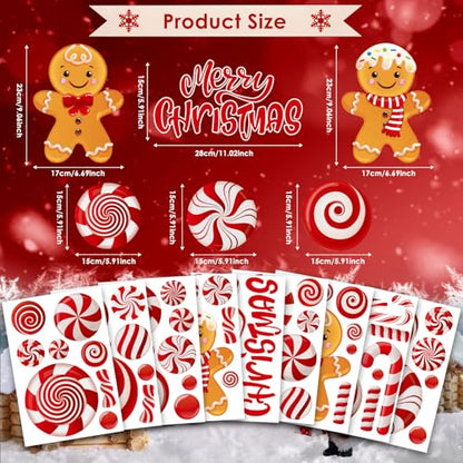 Christmas Window Clings - Reusable Double-Sided Gingerbread Man & Candy Decor - 73Pcs for Holiday Home & Party