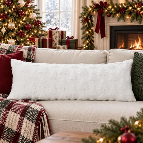 Christmas Tree Lumbar Pillow Cover 14x36 White Decorative Throw Pillow