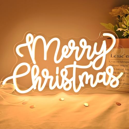 Warm Merry Christmas LED Neon Light Sign - Wall & Window Decor, 15.75x8.3 Inches