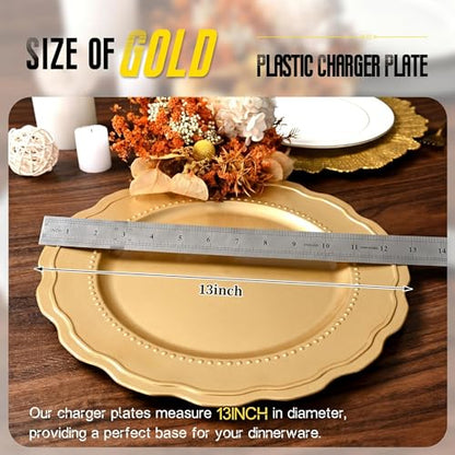 Gold Charger Plates Set 60 Pcs 13 Inch Round Elegant Table Decor for Weddings & Events - Variation of Gold / 60 Pcs