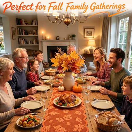 Maple Rust Fall Table Runner 13 x 72 Inches Lace Autumn Decor