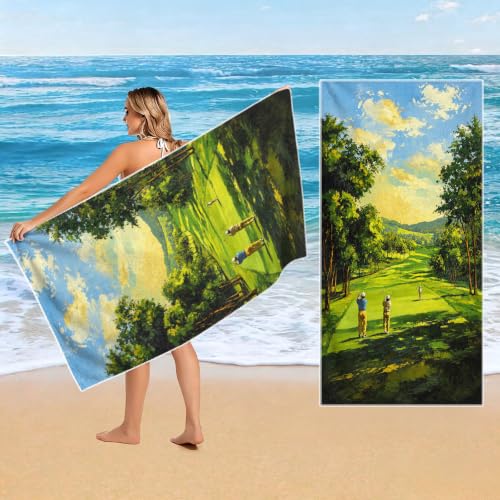 Vintage Golf Pattern Beach Towel - Large 36x72 Inch Absorbent Quick Dry Sea Blue