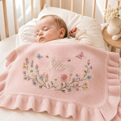 Personalized Embroidered Baby Blanket with Name - Nursery Cozy Stroller Throw - Design 4