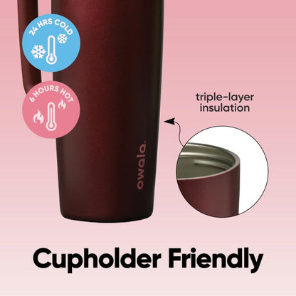 Owala SmoothSip Slider Travel Mug - 24 oz Stainless Steel, Leak Proof, Insulated for Hot & Cold Drinks - Black Cherry