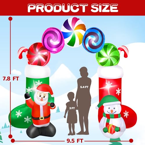 7.8FT Christmas Inflatable Archway with Santa Snowman & LED Lights - Yard Decor